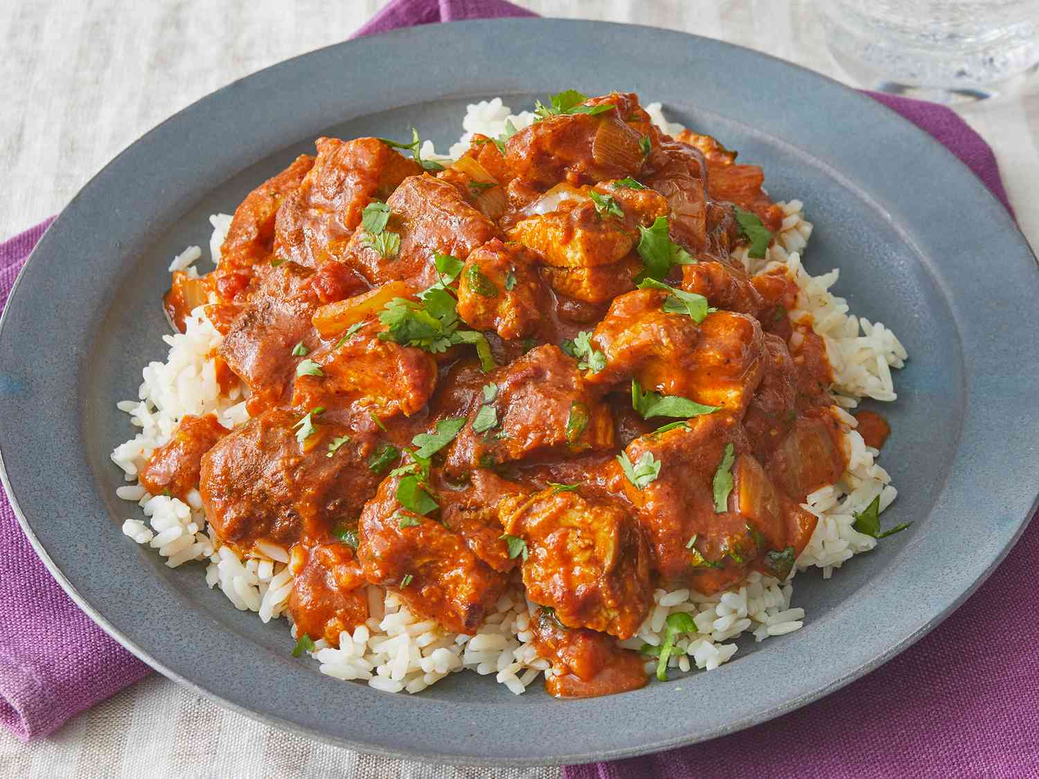 Chicken curry served with rice