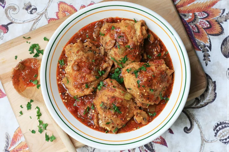 Chicken simmered in a tomato stew