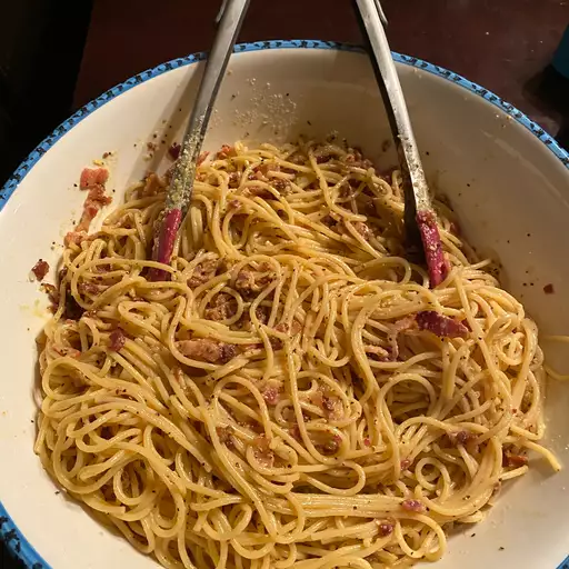 A serving of spaghetti pasta